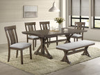 2137T-6PC 6 pc Lloyd grey finish wood dining table set trestle base with bench