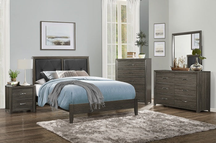 Homelegance 2145NP-4PC 4 pc Edina dark grey finish wood faux leather tufted headboard queen bedroom set