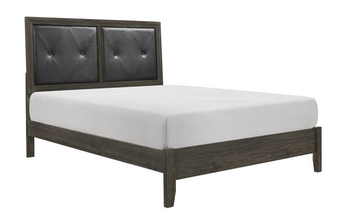 Homelegance 2145NP-4PC 4 pc Edina dark grey finish wood faux leather tufted headboard queen bedroom set