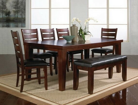 2152T-4282-6PC 6 pc bardstown dark wood finish dining table set with vinyl upholstered chairs and bench