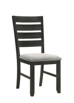 2152T-WC  6 pc bardstown wheat and charcoal wood finish dining table set with fabric chairs and bench