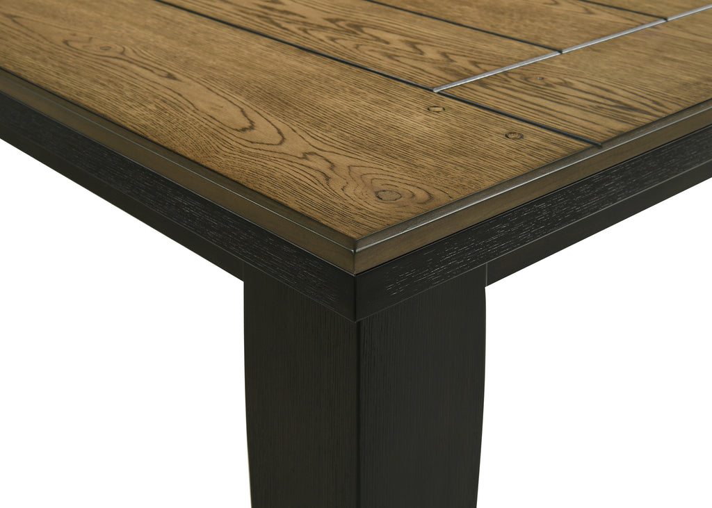 2152T-WC  6 pc bardstown wheat and charcoal wood finish dining table set with fabric chairs and bench