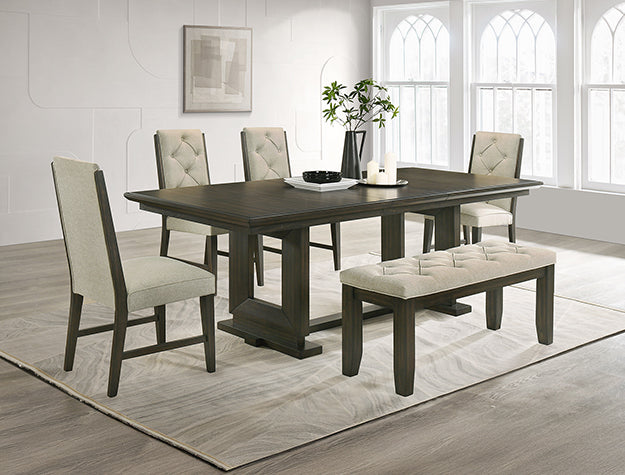 2154T-6PC 6 pc Herbert dark brown finish wood dining table set trestle base
