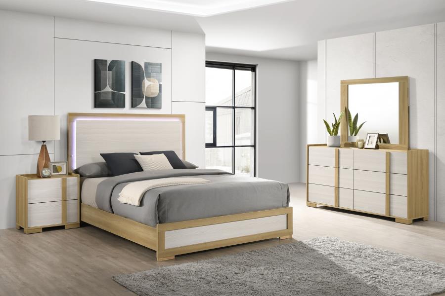 Coaster 215651Q-S4 4 pc Hyland natural / white finish wood mid-century modern queen bedroom set