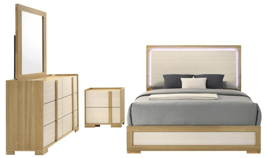 Coaster 215651Q-S4 4 pc Hyland natural / white finish wood mid-century modern queen bedroom set