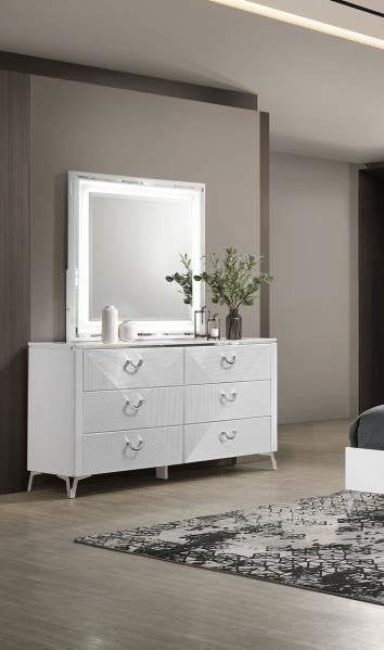 Coaster 215791Q-S4 4 pc Cassia high gloss white finish wood queen bedroom set upholstered headboard LED lighting