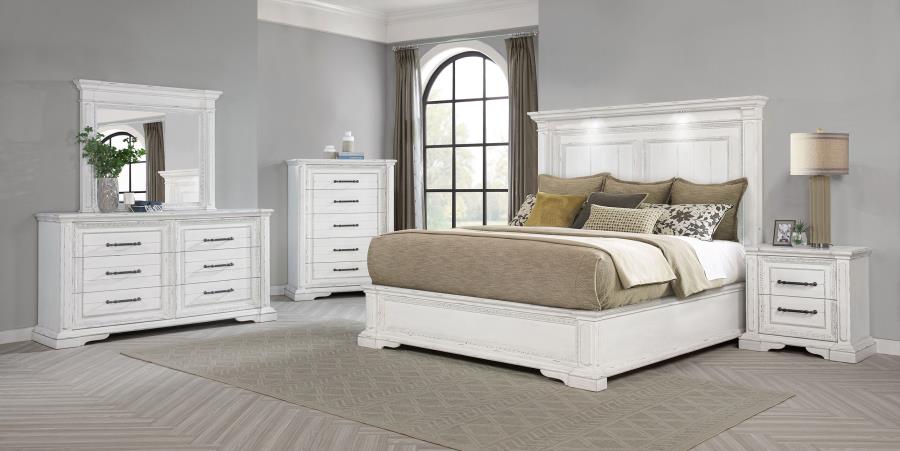 Coaster 215871Q-S4 4 pc Mckinney vintage distressed white finish wood and queen bed set