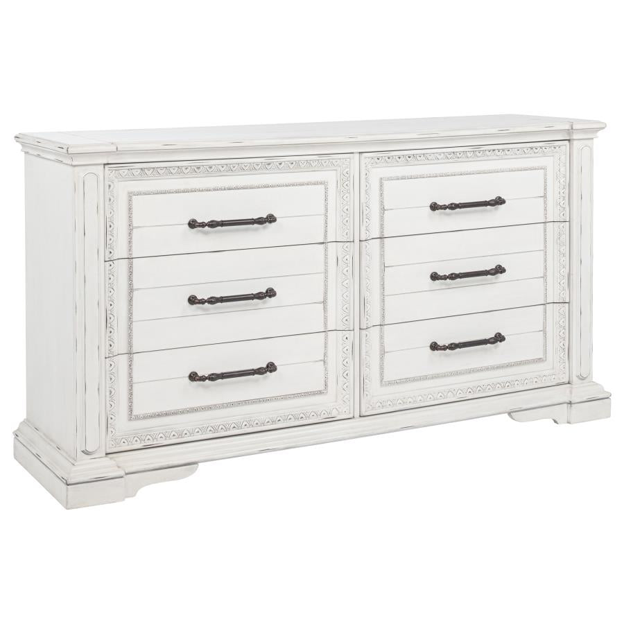 Coaster McKinney Vintage Distressed White 4-Piece Queen Bedroom Set – 215871Q-S4