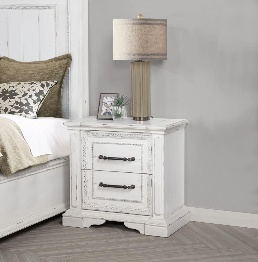 Coaster McKinney Vintage Distressed White 2-Drawer Nightstand with USB Ports – 215872