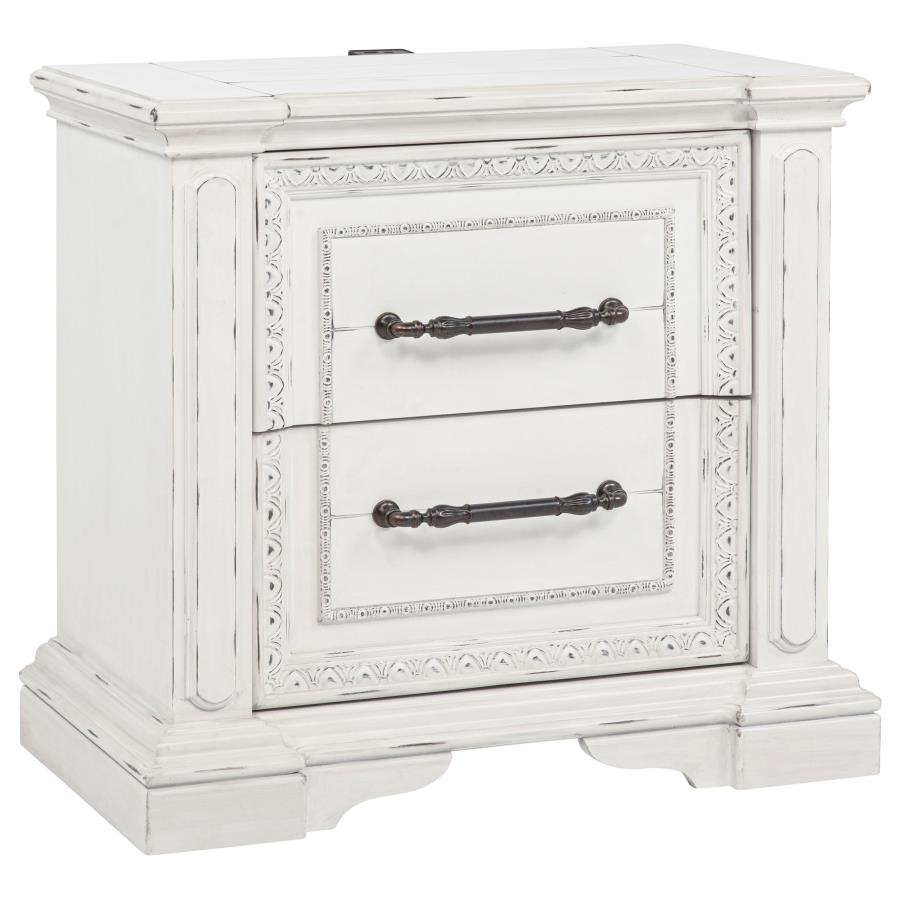 Coaster McKinney Vintage Distressed White 2-Drawer Nightstand with USB Ports – 215872