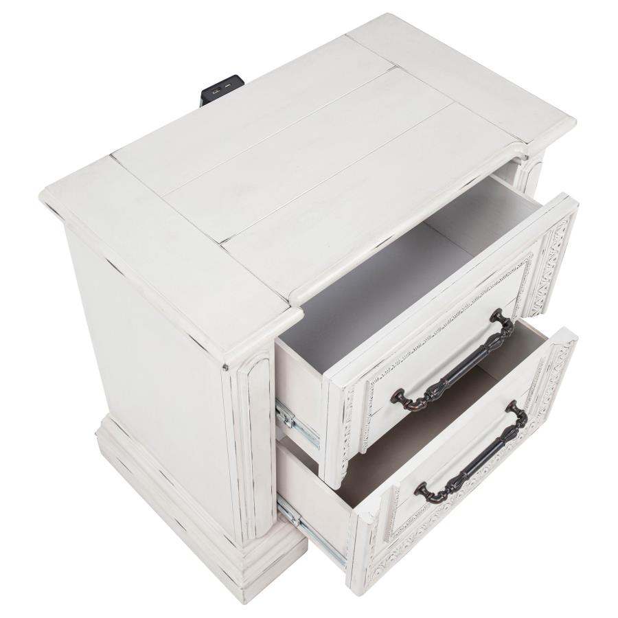 Coaster McKinney Vintage Distressed White 2-Drawer Nightstand with USB Ports – 215872