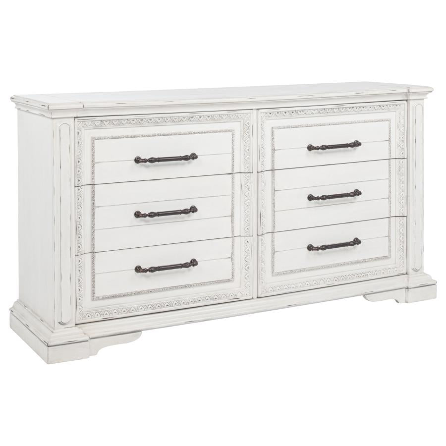 Coaster McKinney Vintage Distressed White 6-Drawer Dresser – 215873