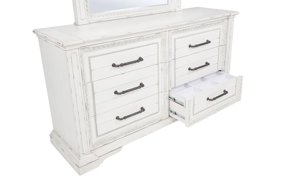 Coaster McKinney Vintage Distressed White 6-Drawer Dresser – 215873