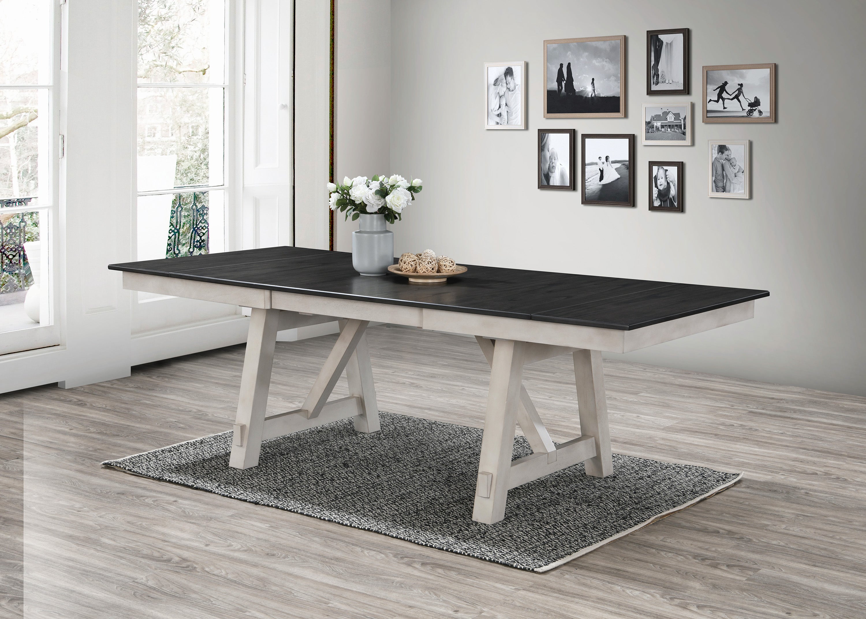 Maribelle 6-Piece Chalk Grey Two-Tone Wood Dining Table Set with Trestle Base – 2158CG-T-6PC