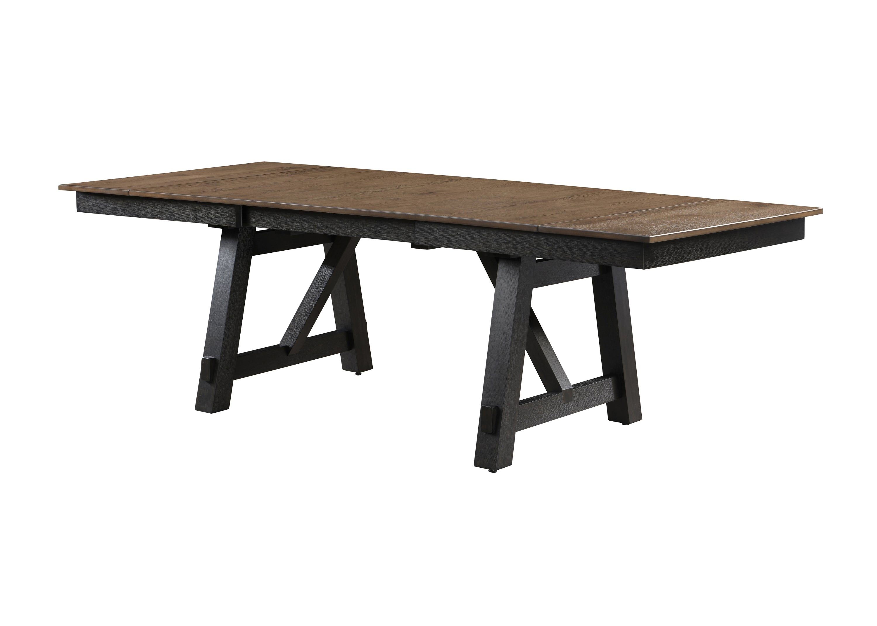 2158WC-T-6PC 6 pc Maribelle charcoal wheat two tone finish wood dining table set with trestle base