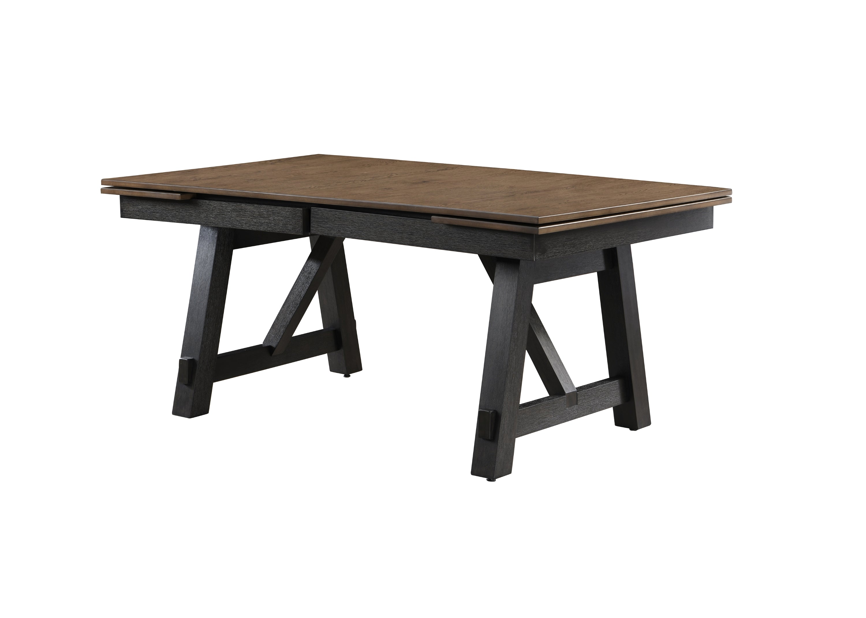 2158WC-T-6PC 6 pc Maribelle charcoal wheat two tone finish wood dining table set with trestle base