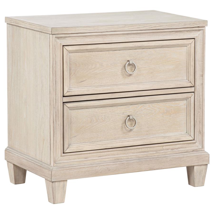 Coaster 215922 Pembroke washed oak finish wood 2 drawer nightstand polished nickel handles