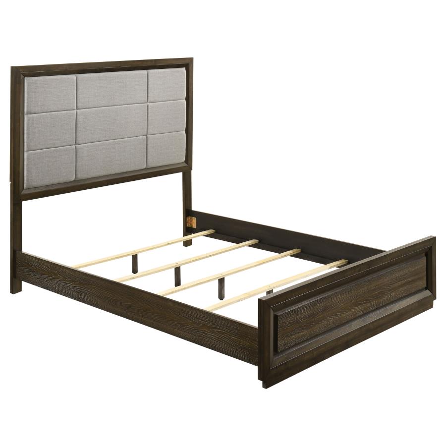 Coaster 215971Q-S4 4 pc Altas dark oak finish wood grey fabric headboard queen bedroom set
