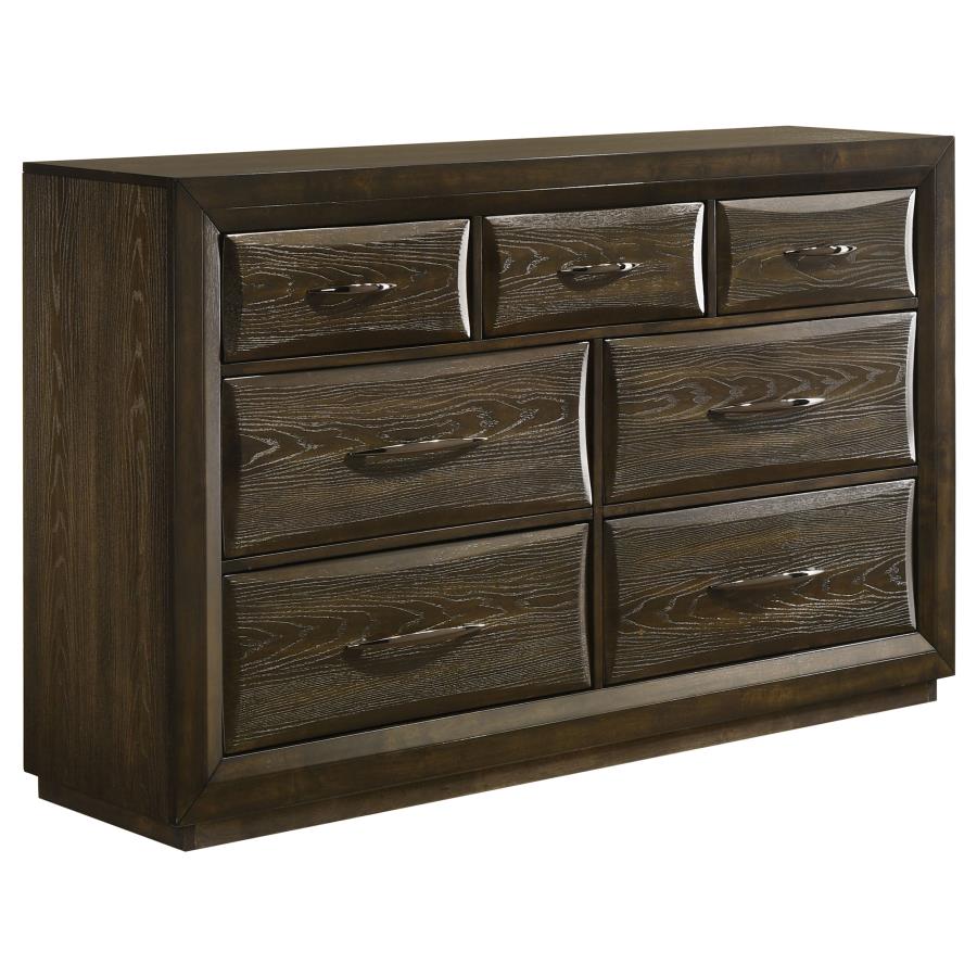 Coaster 215971Q-S4 4 pc Altas dark oak finish wood grey fabric headboard queen bedroom set