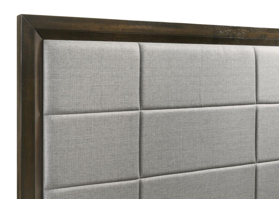 Coaster 215971Q-S4 4 pc Altas dark oak finish wood grey fabric headboard queen bedroom set