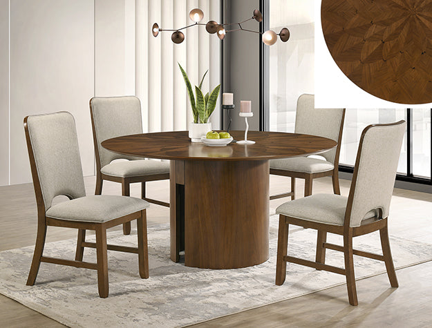 2159T 5 pc Shari 59" round walnut finish wood dining table set