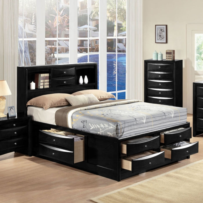Acme 21610Q-4PC 4 pc Ireland black finish wood storage headboard underbed drawers queen bed set