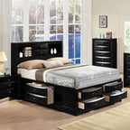 Acme 21610Q-4PC 4 pc Ireland black finish wood storage headboard underbed drawers queen bed set