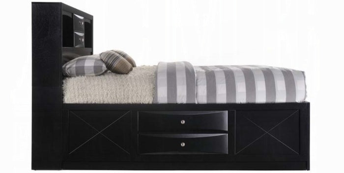 Acme 21610Q-4PC 4 pc Ireland black finish wood storage headboard underbed drawers queen bed set