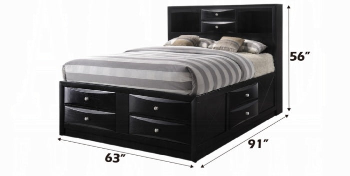 Acme 21610Q-4PC 4 pc Ireland black finish wood storage headboard underbed drawers queen bed set