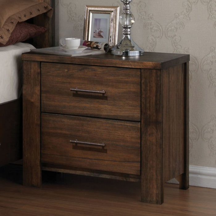 Acme BD02077Q 5 pc Merrilee oak finish wood queen bed with storage drawers headboard and nightstands with side piers