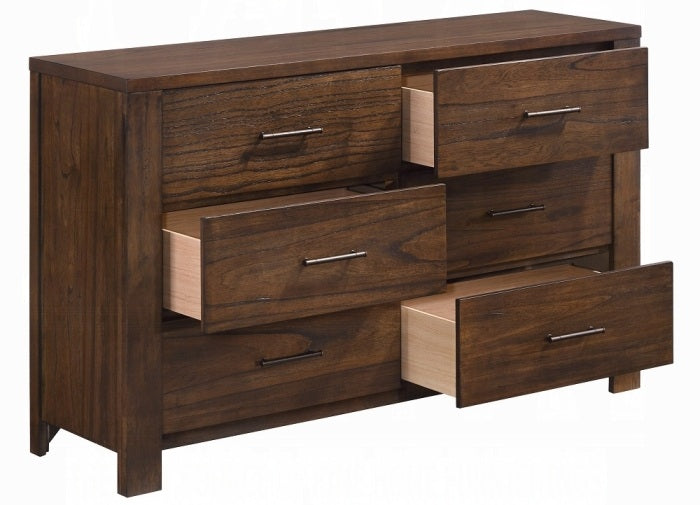 Acme BD02077Q 5 pc Merrilee oak finish wood queen bed with storage drawers headboard and nightstands with side piers