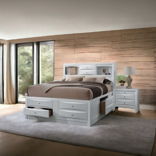 Acme 21700Q-4PC 4 pc Ireland white finish wood storage headboard underbed drawers queen bed set