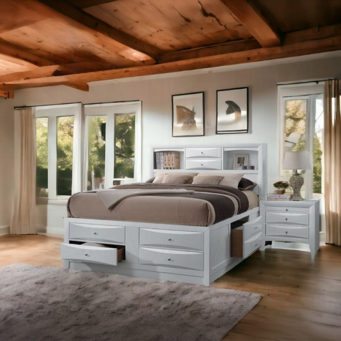 Acme 21700Q-4PC 4 pc Ireland white finish wood storage headboard underbed drawers queen bed set