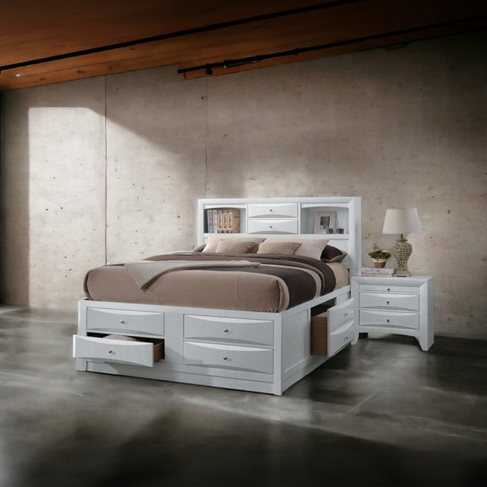 Acme 21700Q-4PC 4 pc Ireland white finish wood storage headboard underbed drawers queen bed set