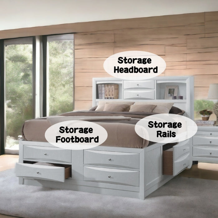 Acme 21700Q-4PC 4 pc Ireland white finish wood storage headboard underbed drawers queen bed set