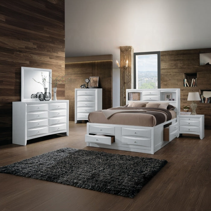 Acme 21700Q-4PC 4 pc Ireland white finish wood storage headboard underbed drawers queen bed set