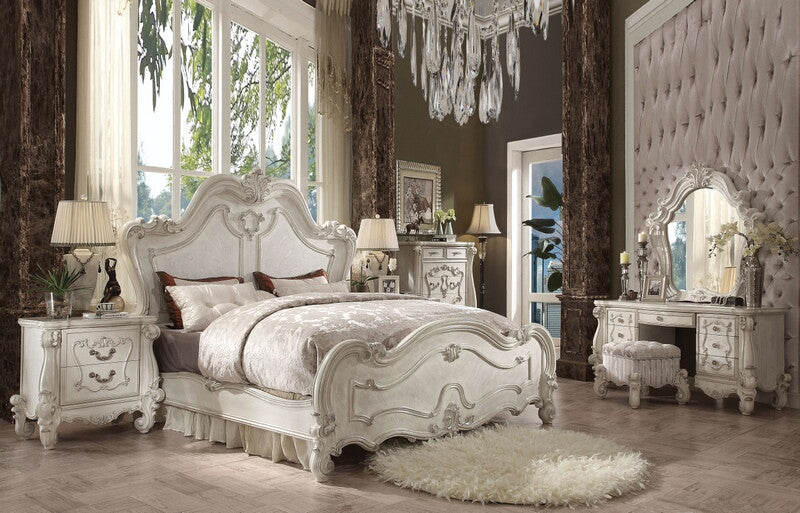 Acme 21760Q 4 pc versailles bone white finish wood carved accents headboard queen bedroom set
