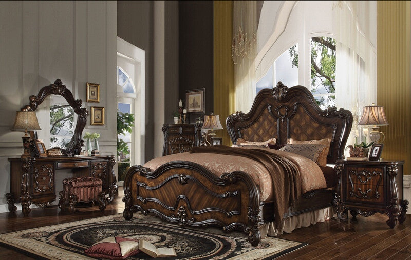 Acme 21790Q 4 pc versailles cherry oak finish wood carved accents headboard queen bedroom set