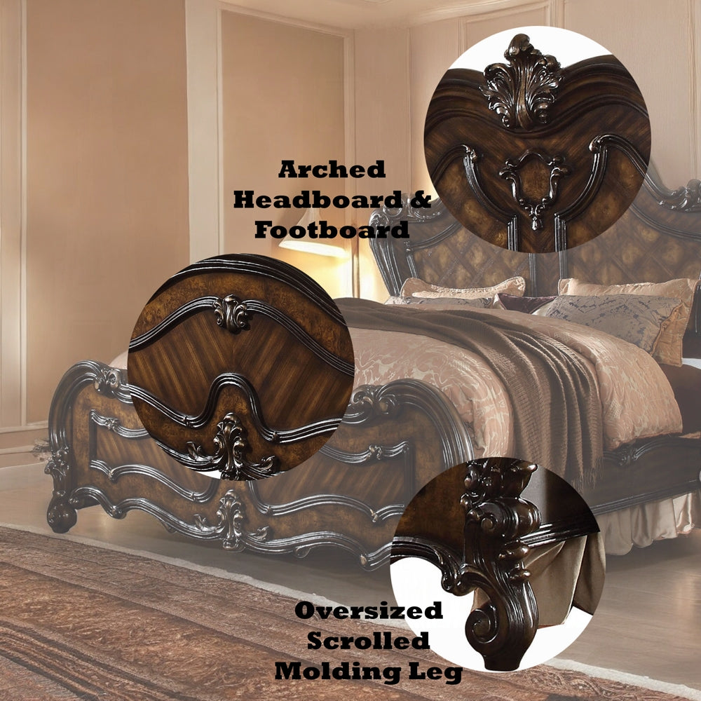 Acme 21790Q 4 pc versailles cherry oak finish wood carved accents headboard queen bedroom set