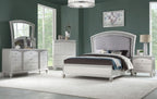21800Q-4PC 4 pc Maverik platinum finish wood and fabric padded arched top headboard queen bedroom set
