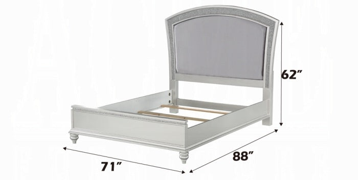 21800Q-4PC 4 pc Maverik platinum finish wood and fabric padded arched top headboard queen bedroom set
