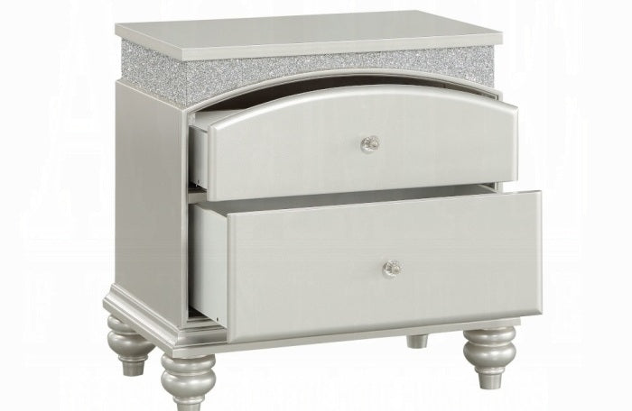 21800Q-4PC 4 pc Maverik platinum finish wood and fabric padded arched top headboard queen bedroom set