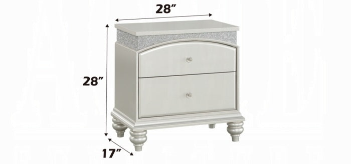 21800Q-4PC 4 pc Maverik platinum finish wood and fabric padded arched top headboard queen bedroom set