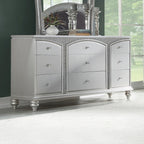 21800Q-4PC 4 pc Maverik platinum finish wood and fabric padded arched top headboard queen bedroom set