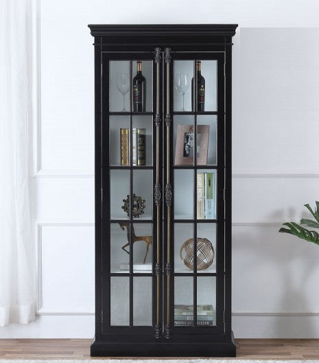 2183-BLKC Laurel foundry haught black and white finish wood curio cabinet french inspired with 2 door and 4 shelves