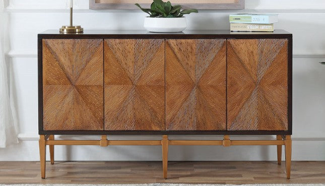 Best Master 2188-Sideboard Everly quinn sunburst brown finish wood and antique gold accents sideboard server cabinet