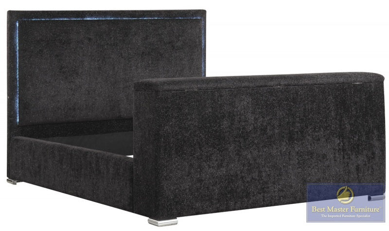 Best Master Lumora Black Tufted Fabric Queen Bed with TV Lift, Fireplace & LED Headboard – YY141
