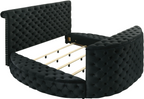 Crown Mark 5212BK Voltare black velvet fabric tufted round queen storage bed with TV lift and built in LED Fireplace