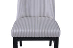 2201LG 5 pc Hadley white faux marble top black metal frame 48" round dining table set grey fabric seats