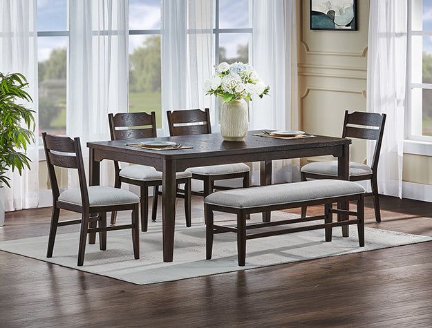 2204T-6PC 6 pc Higgins dark finish wood dining table set with bench